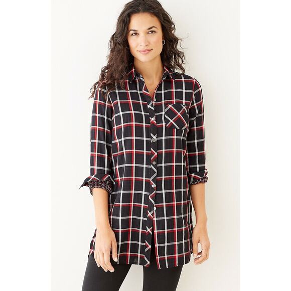 J Jill Shirt Womens Petite Large Multi Plaid Double Cloth Pearl Button Up Tunic - Picture 13 of 15